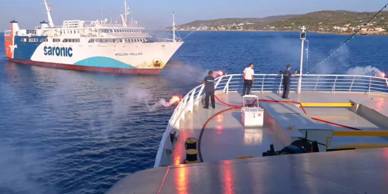 Μεταμόρφωση του Σωτήρος στην Αίγινα: Πλοία αποδίδουν τιμές με βεγγαλικά (video)