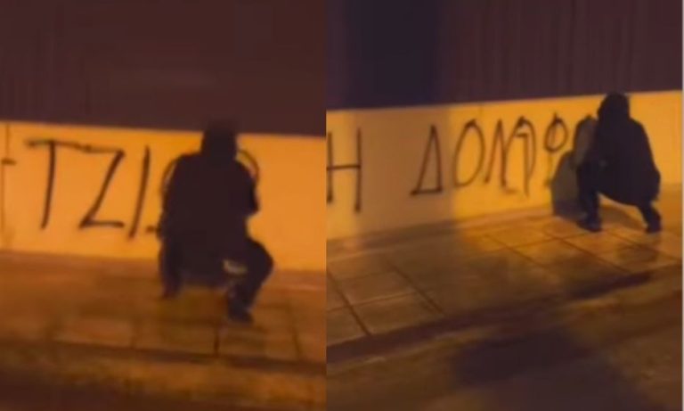 Επίθεση Ρουβίκωνα με συνθήματα στο σπίτι του ιδιοκτήτη της Βιολάντα – Δείτε το βίντεο