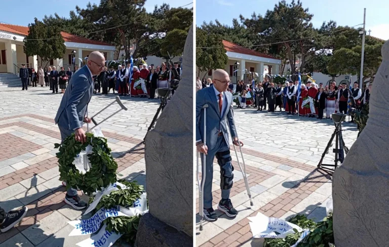 Ο δήμαρχος που γύρισε «με 1,5 πόδι» για να τιμήσει την Ιστορία – Η 25η Μαρτίου στον Άη Στράτη με μήνυμα δύναμης και αντοχής (Video&Photos)