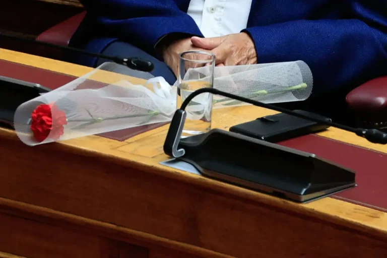 Γαρύφαλλο αποχαιρετισμού στα έδρανα της Βουλής (PHOTOS)